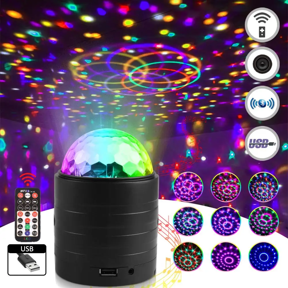 

Цветная (RGB светодиодный диско светильник USB 5V RGB лазерный проекционный Bluetooth лампа сценический светильник ing Show для дома вечерние КТВ DJ шар с...