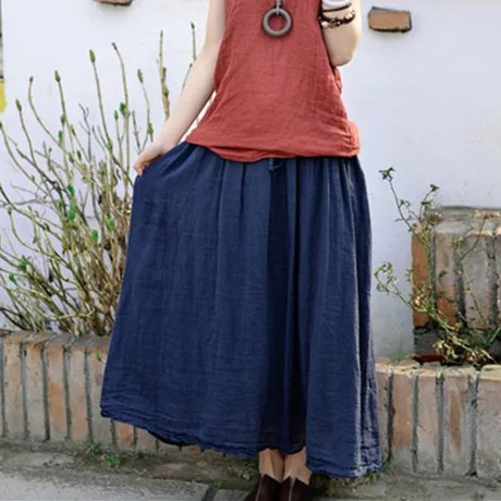 Мода 2020 хит Женская хлопковая льняная длинная юбка макси в китайском стиле