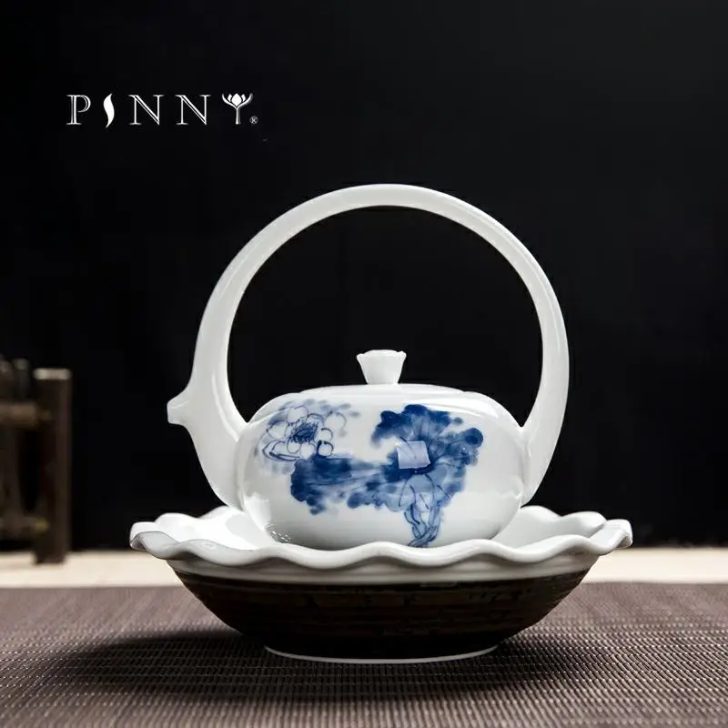 

Китайские винтажные чайные наборы PINNY с ручной росписью, чайный горшок из селадона, керамический Стандартный чайный набор, 1 чайник, 2 чашки, ...