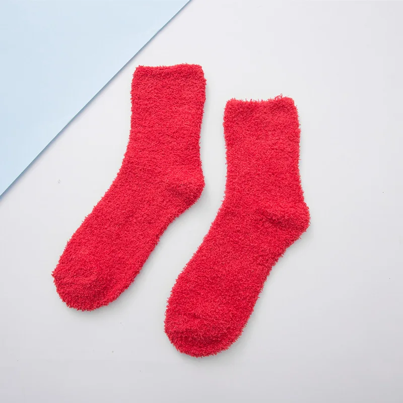 Candy Color Warm Socks Plush Female Coral Fleece Floor Women's Socks Woman Sox Girls Breathable Fluffy Pure Sleeping Sock Solid