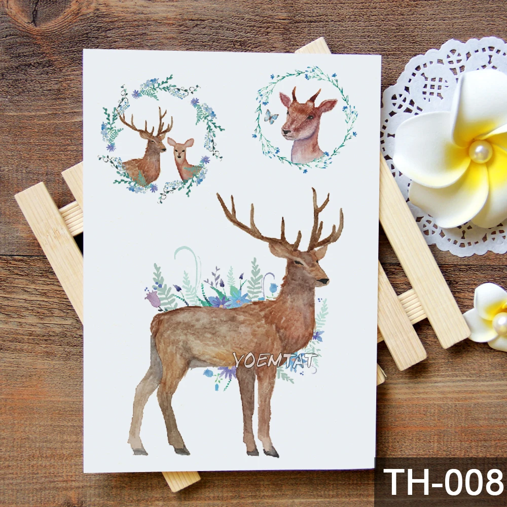 Водостойкая временная татуировка наклейка акварель лес олень узор переводка