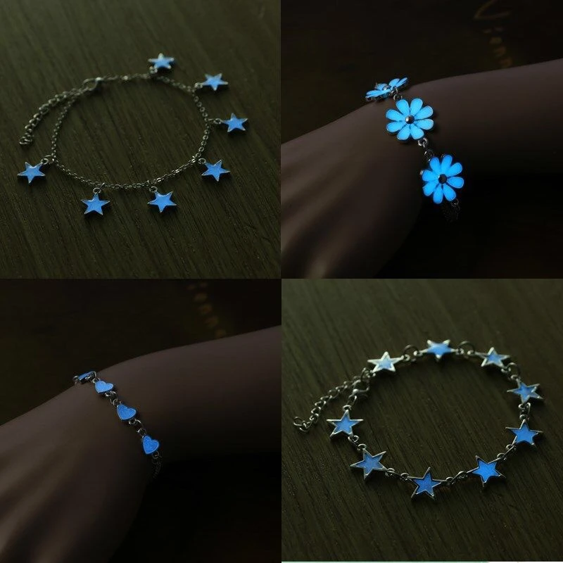 

New Fluorescent Bracelets & Bangles Pretty Heart Star Flower Shape Bracelets Glow In The Dark Luminous Bracelet Gift for Women