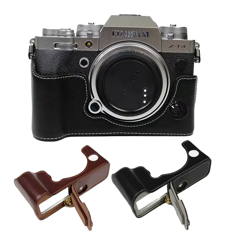 Echtes Leder Kamera Tasche Hälfte Körper Fall Für Fuji Fujifilm XT4 X-T4 Untere Abdeckung Schutzhülle