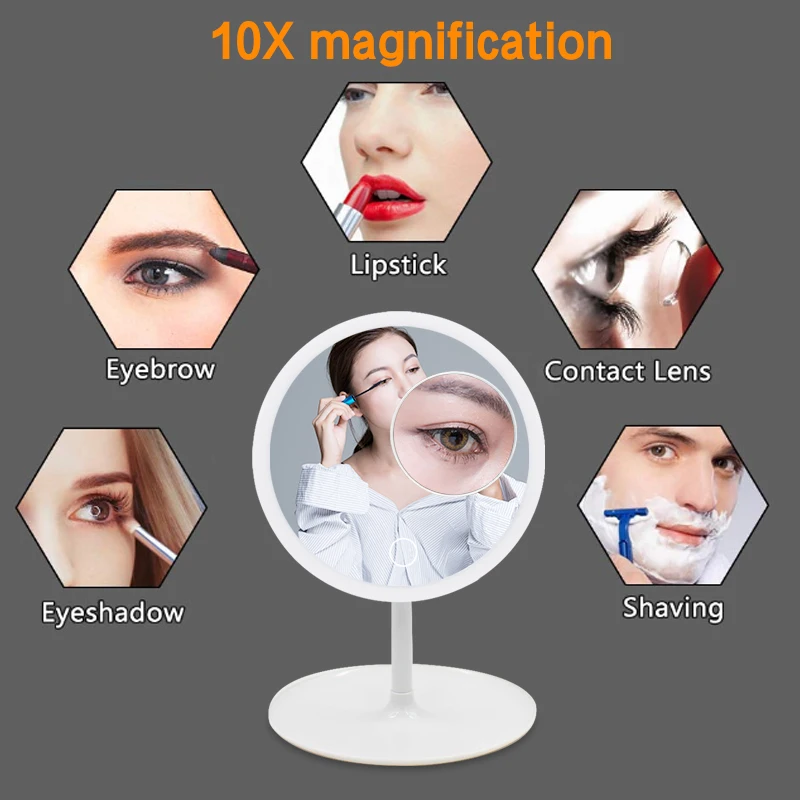 Зеркало для макияжа со светодиодной подсветкой 3 режима работы|Зеркала макияжа| |