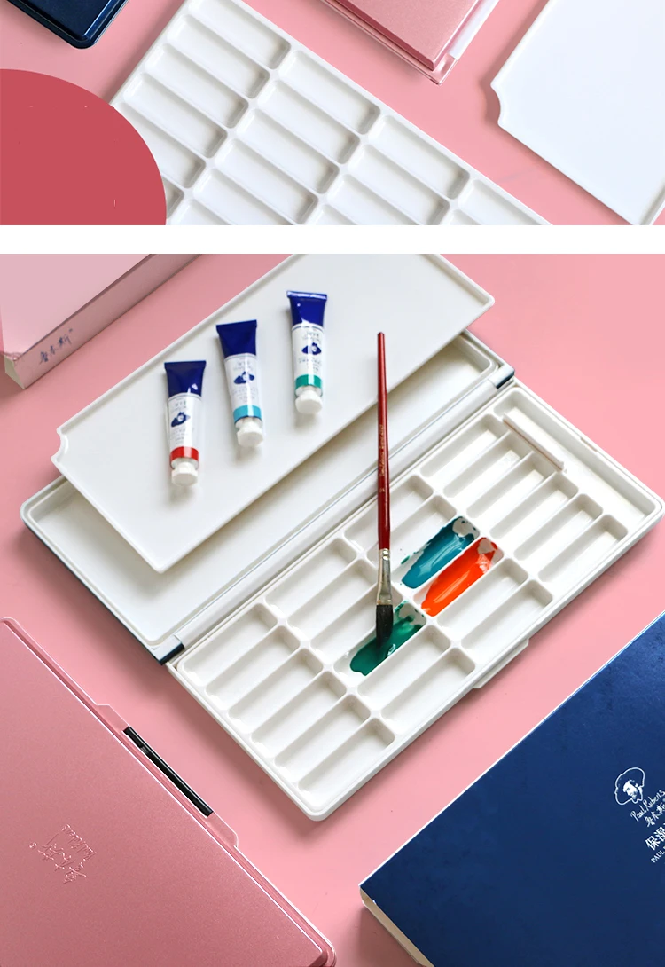 Paul Rubens 24 Grids Watercolor Paint Moisturizing Color Palette Professional Plastic Watercolor Palette for Art Supplies