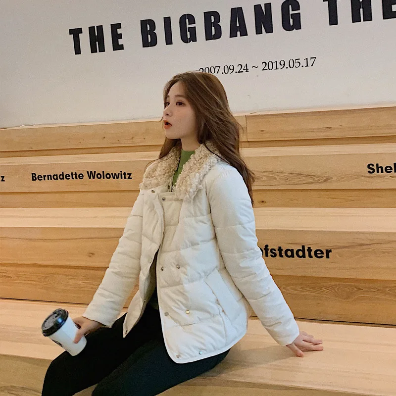 Шикарное короткое пальто из овечьей шерсти с воротником для пекарни зимнее