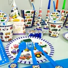 Мультяшный автомобиль пожарная машина тема технические принадлежности одноразовый фотографический баннер детский душ набор воздушных шаров