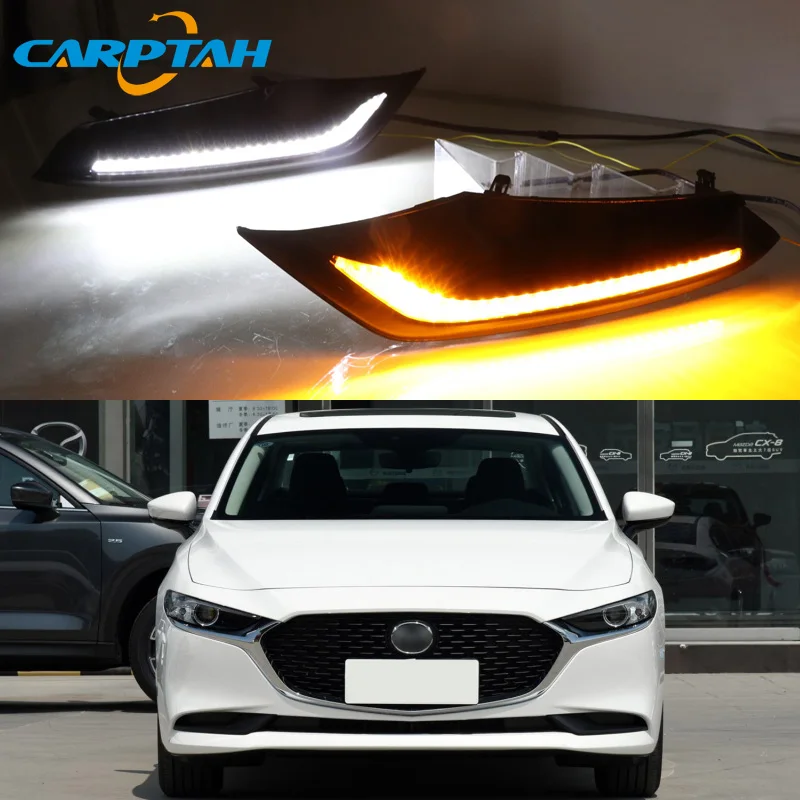 Светодиодный дневной светильник для Mazda 3 Axela 2019 2020 Водонепроницаемый 12V желтый