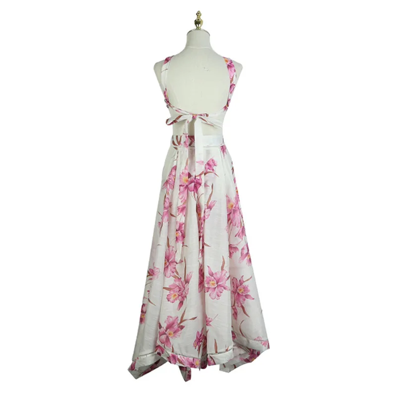 

New popular logo 2019 sexy dress hanging neck backless dress bow print dress