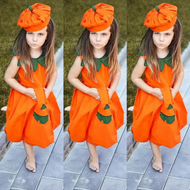 Оранжевое платье в виде тыквы для малышей детское без рукавов с фонариками