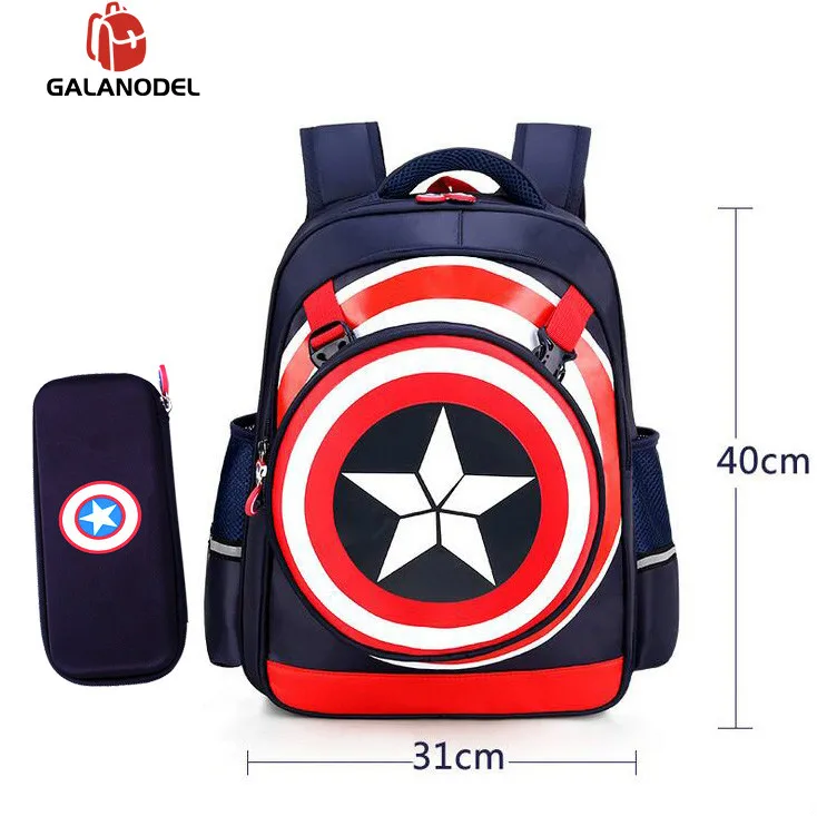 Navy small backpack 3D Мультфильм Капитан Америка детская школьная сумка мальчик рюкзак модные школьные сумки студентов рюкзак водонепроницаемый подарок ребенку - Цвет: Navy small backpack