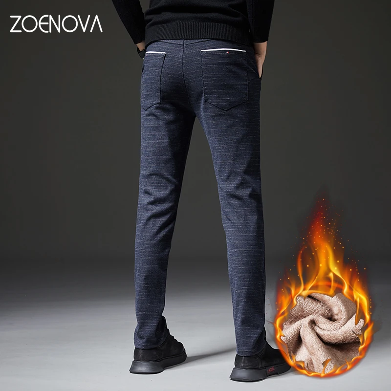 

Мужские повседневные брюки в полоску ZOENOVA, синие облегающие хлопковые прямые брюки, Стрейчевые брюки для делового костюма, 38