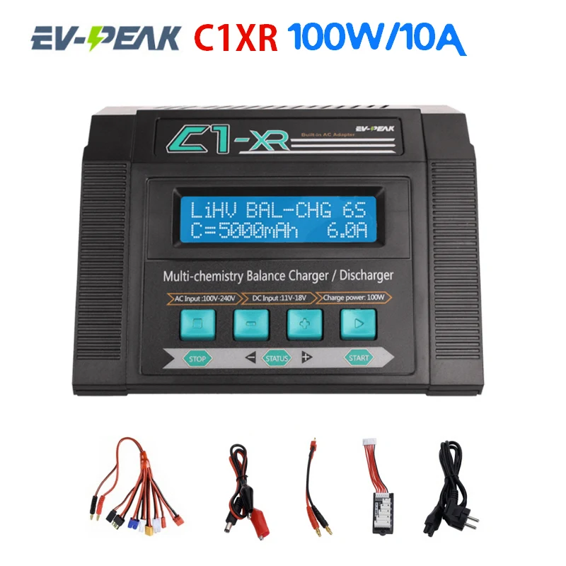 

EV-PEAK C1XR 100W 10A 1-6S Balance Charger With JST_XH Adapter Board For LiPo LiFe NiMH NiCd Battery