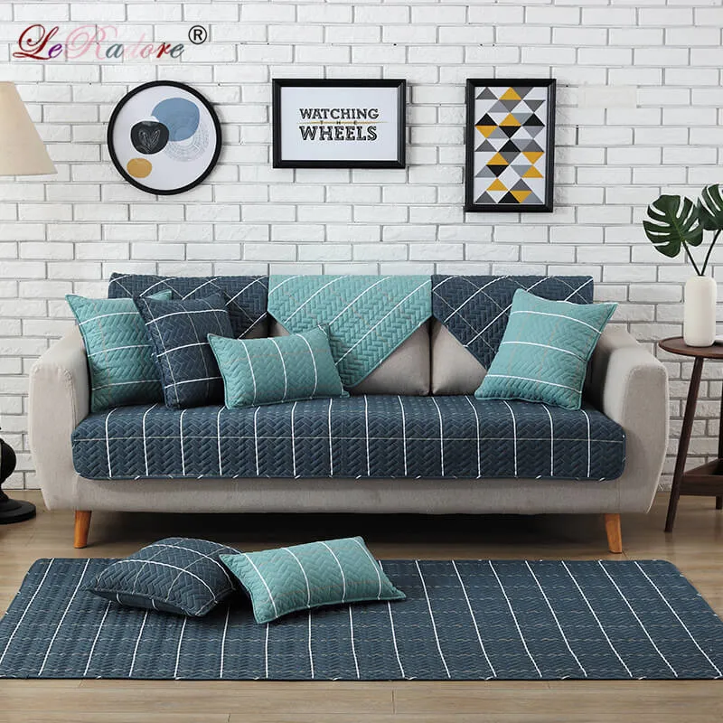 LeRadore Mediterranean Four Seasons Sofa Cover Anti-skid Plaid Covers Pure Cotton Multi Functional Seat Couch | Дом и сад