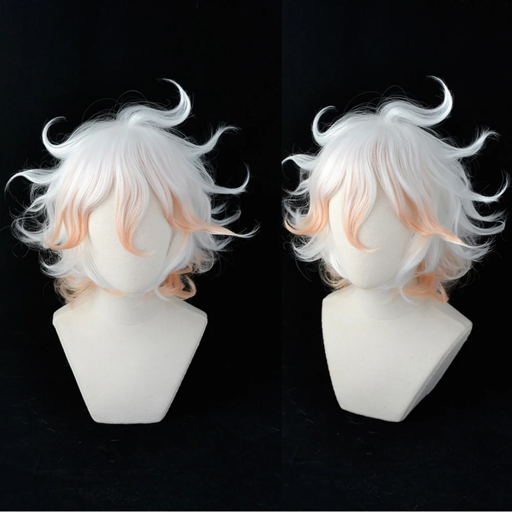

Anime Danganronpa Nagito Komaeda Cosplay Wig Short Gradient White Pink Curly Heat Resistant Synthetic Hair Role Play Wig+Wig Cap