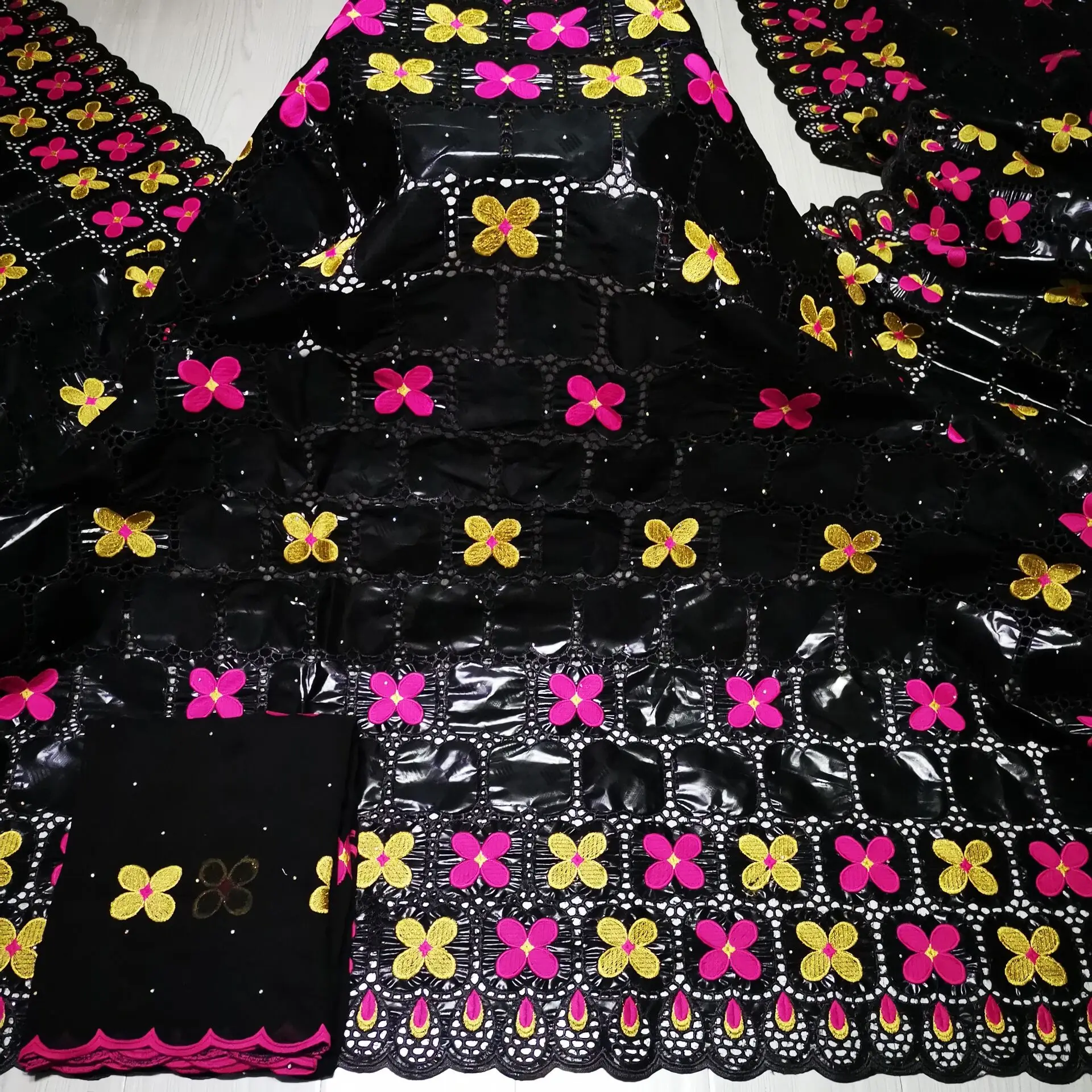 

Bazin Fabric Embroidery African Bazin Brode With Tulle Lace Blouse Nigerian Fabric 5+2Yards