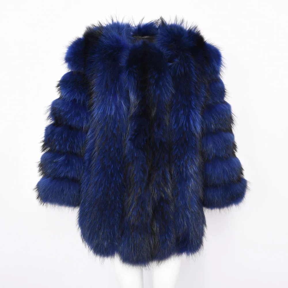 Raccoon Royal Blue Зимние толстые теплые пальто из натурального меха енота женская верхняя одежда из натурального меха модные меховые куртки меховые S7158R - Цвет: Raccoon Royal Blue