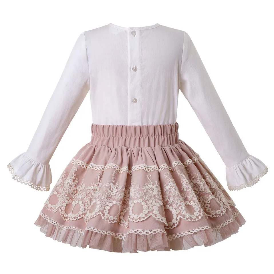 Pettigirl Pink Girl Fall Clothing Sets White Shirt+Pink Dress With Lace +Headwear Girls Outfits Kids Clothes G-DMCS206-A344 | Детская