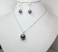 10mm14mm black south sea shell pearl round pendant necklace earrings set 17