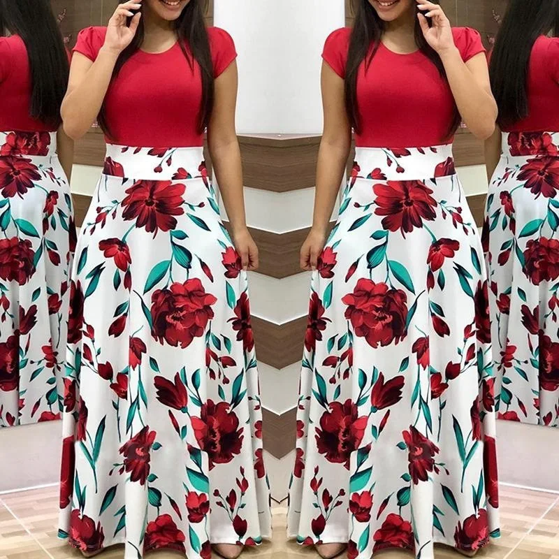 

1161 Винтаж Цветочный принт с О-образным вырезом длинное платье женское летнее 2020 Новинка; Одежда с коротким рукавом, повседневные, элегантны...