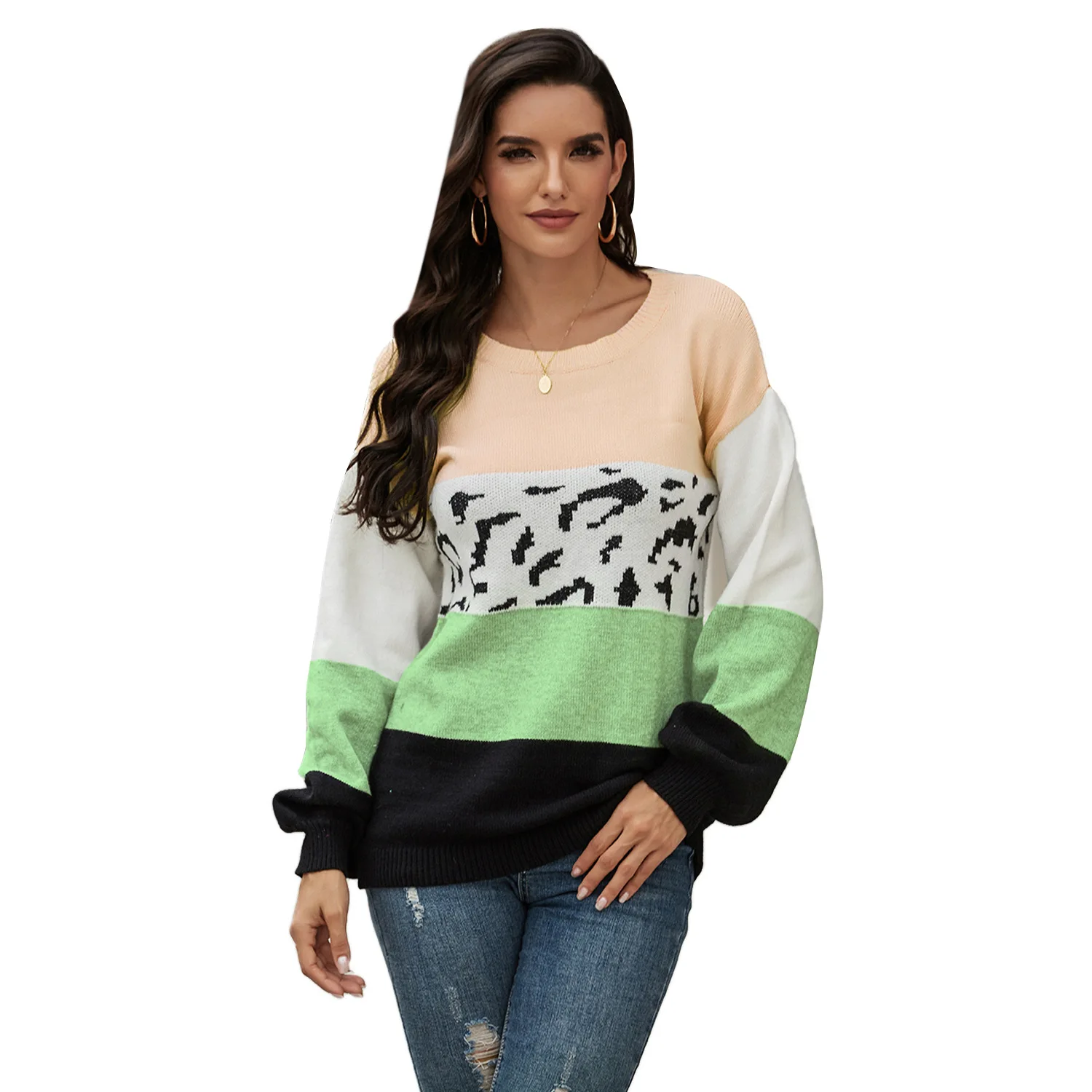 

Women's Popular Long Sleeve Leopard Print Sweater