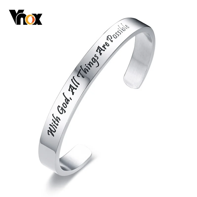 Vnox сила веры Выгравированная манжета браслеты для женщин 8 мм из нержавеющей