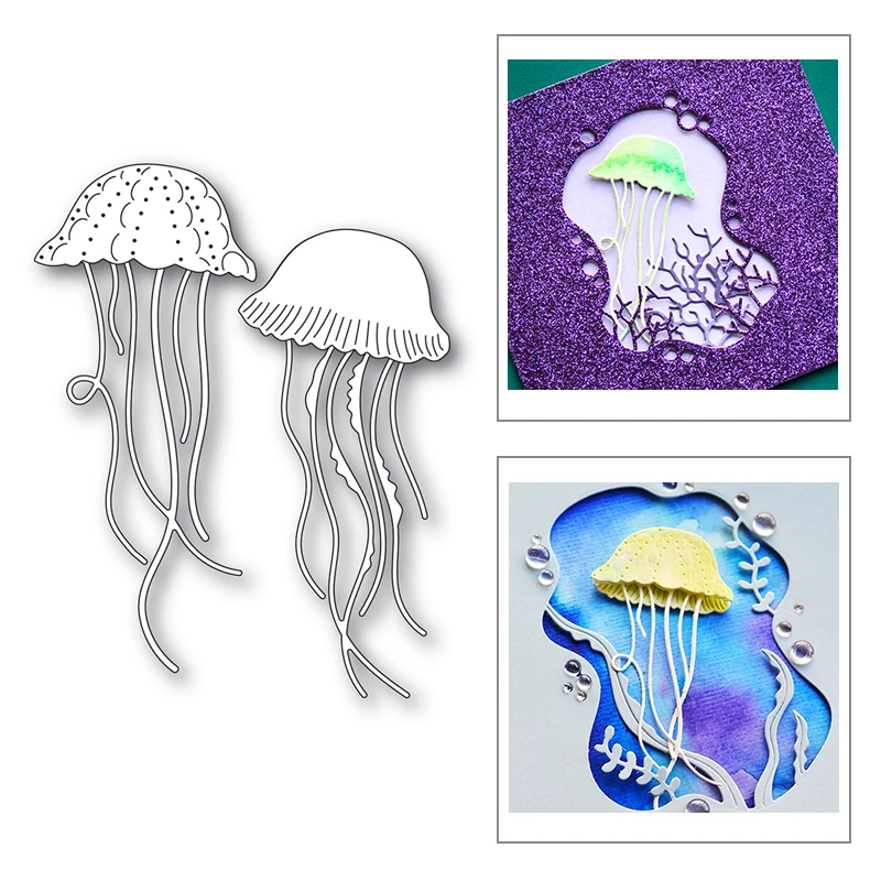 Океанские животные, декорация из желе с медузами 2021 года, карточка, резак из металла для самостоятельного изготовления фотоальбома и скрапбукинга без прозрачных печатей.