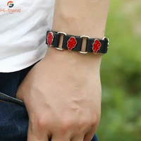 anime narutos akatsuki red cloud leather bracelets cosplay prop for women men casual bracelet line up gift cuff decoration