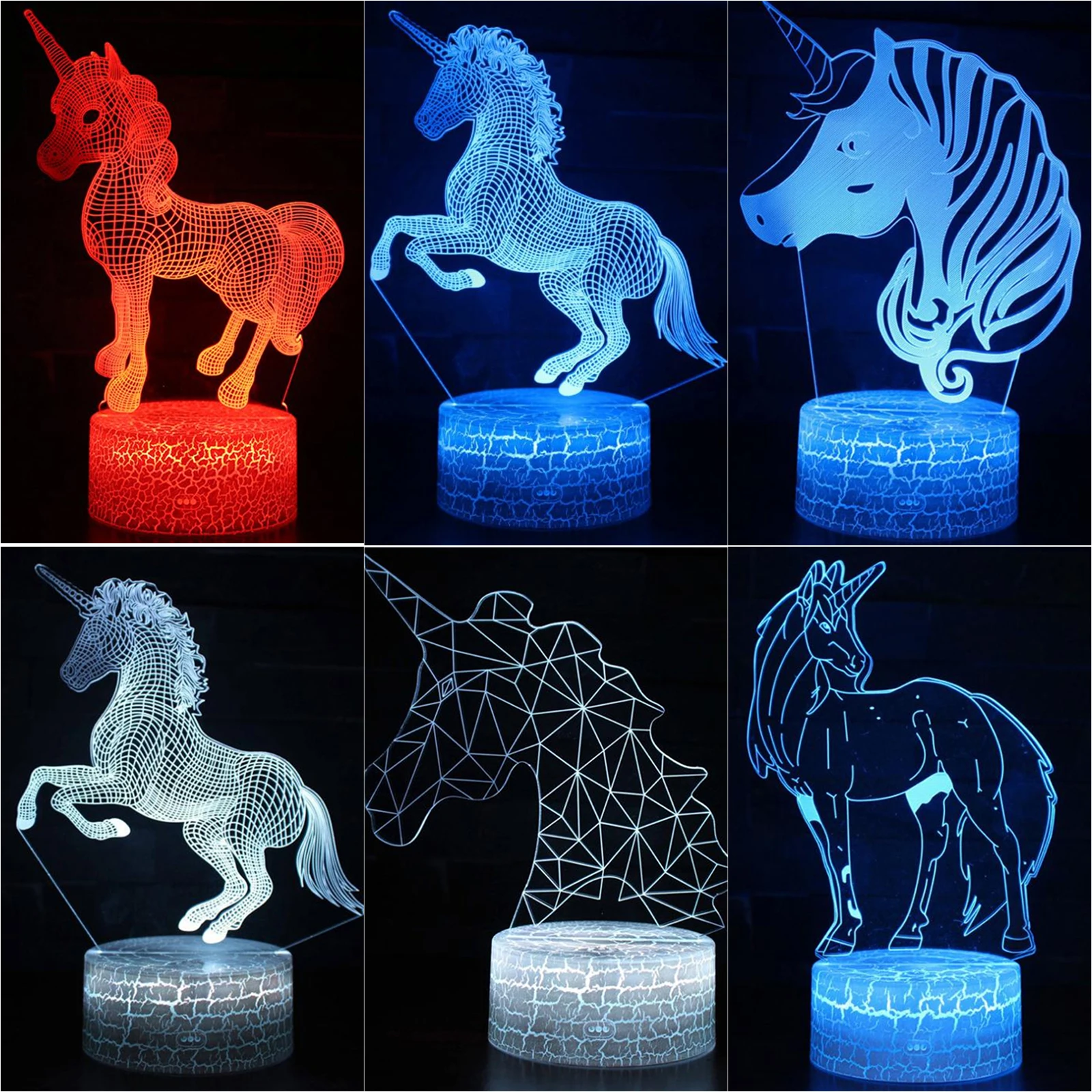 

3D Unicorn LED Night Light 7 Colors Changed USB Touch Home Decor Lamp Kids Gift