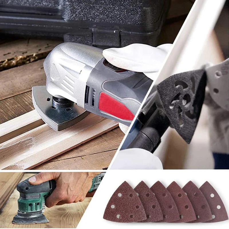 

Sandpaper Detail Sander Paper Triangular Adhesive Sanding Discs Sandpaper 120 Pcs 6 Hole Hook and Loop Sander Pads