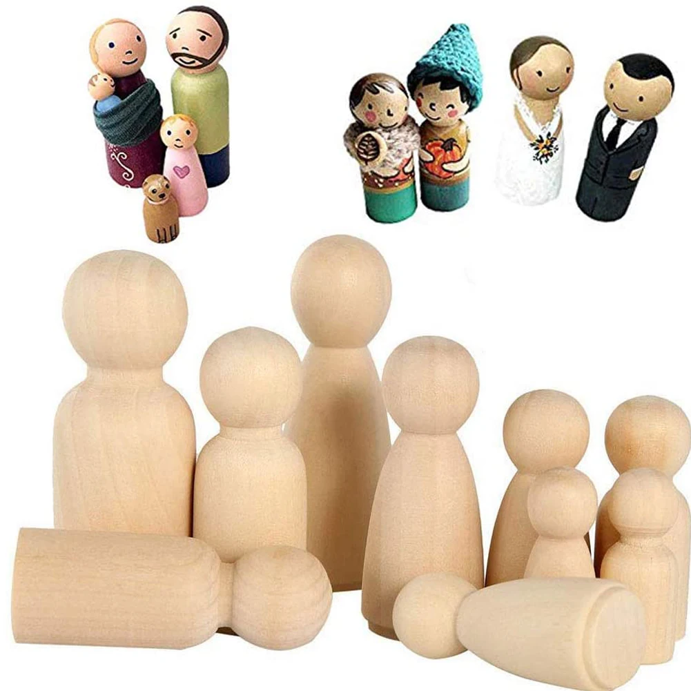 

50PCS Creative Unfinished Wooden Peg Dolls Blank DIY Tiny Angel Doll Natural Wooden People Decor For Kids Handwork Art Carving