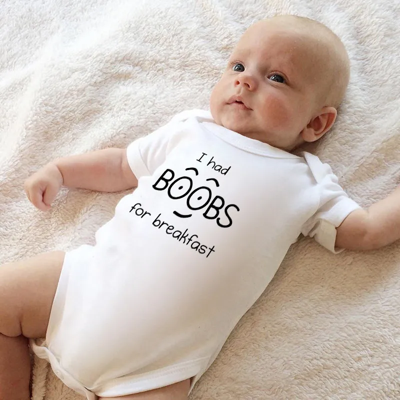Боди для новорожденных с надписью I Had Boobs For завтраком одежда короткими рукавами