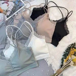 Sexy Lace Bralette Tube Tops Bandeau Summer Women Lace Bra Tanks Crop Tops Bandeau Girl Underwear Solid Color Camisole