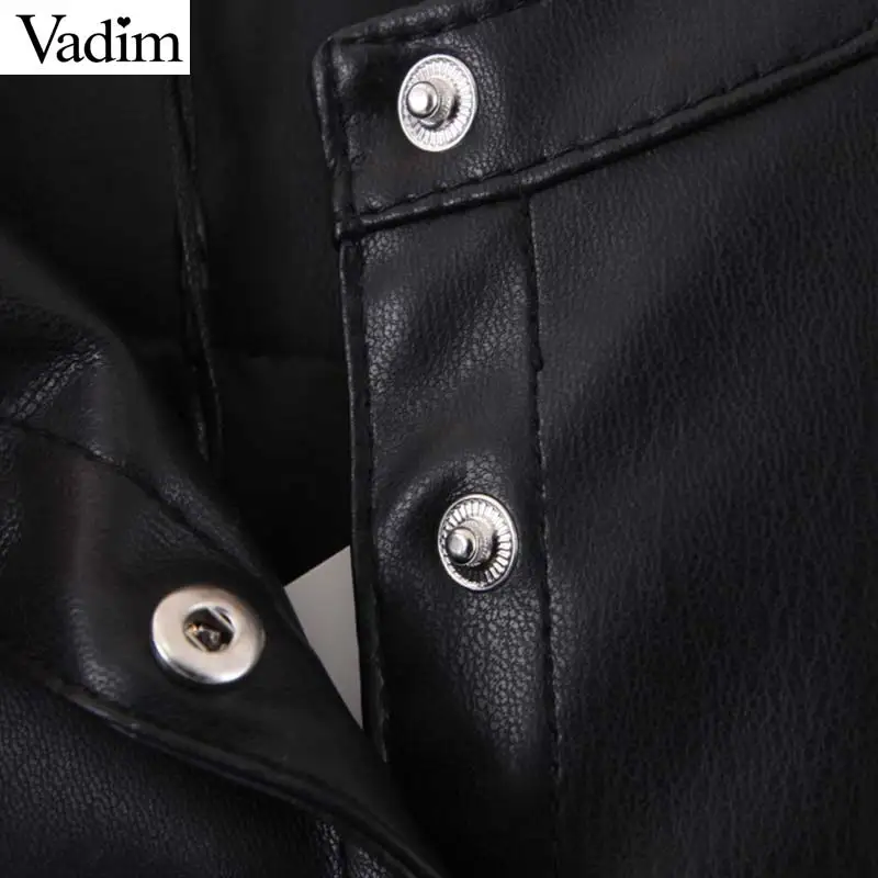 Vadim женские черные Куртки из искусственной кожи с круглым вырезом и длинным