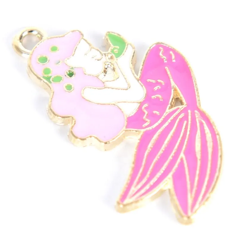 10 шт./лот металлические подвески в виде русалки из эмалированного сплава