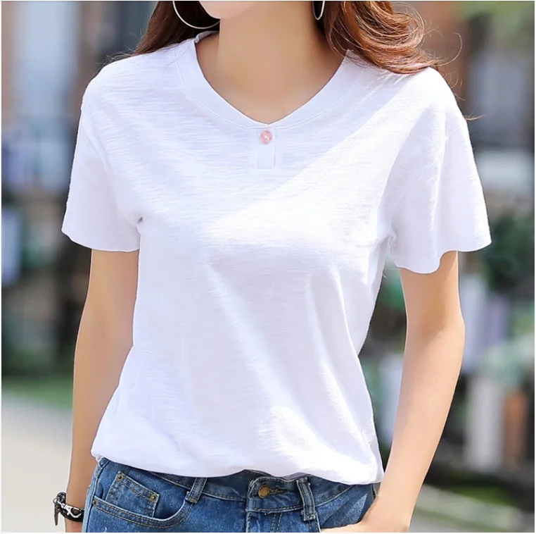 Женская футболка с коротким рукавом белая тонкая свободного размера