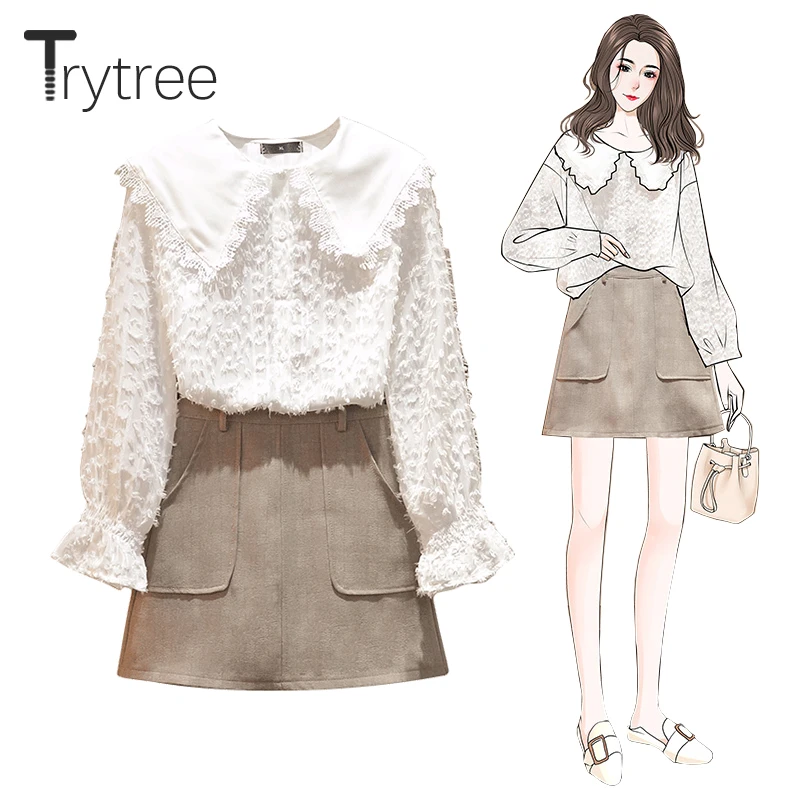 Весенний комплект из двух предметов Trytree 2020 повседневный кружевной однобортный