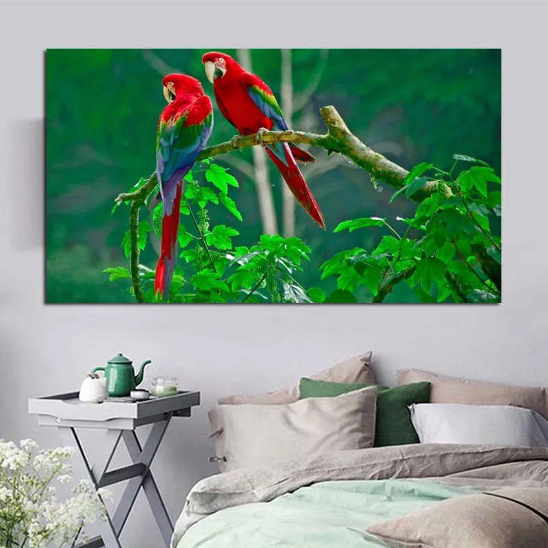 Постеры с животными и принтами Картина на холсте попугай дерево пейзаж настенные