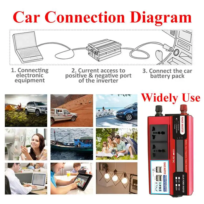 Эффективный 4 USB 5000 Вт DC12/24 В до ac220в ЖК-дисплей Автомобильный инвертор зарядное устройство конвертер адаптер модифицированный синус волновой трансформатор