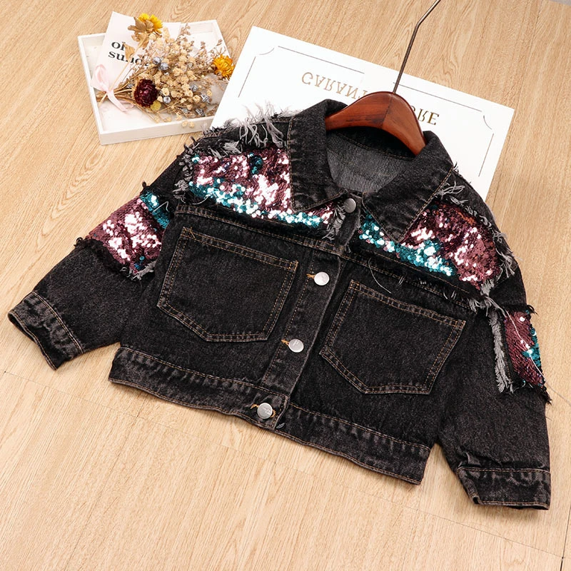 Babyinstar Spring Kids Coats For Girls Children Clothing Sequins Deign Jacket Baby Girls Clothes Boys Denim Jacket Outwear