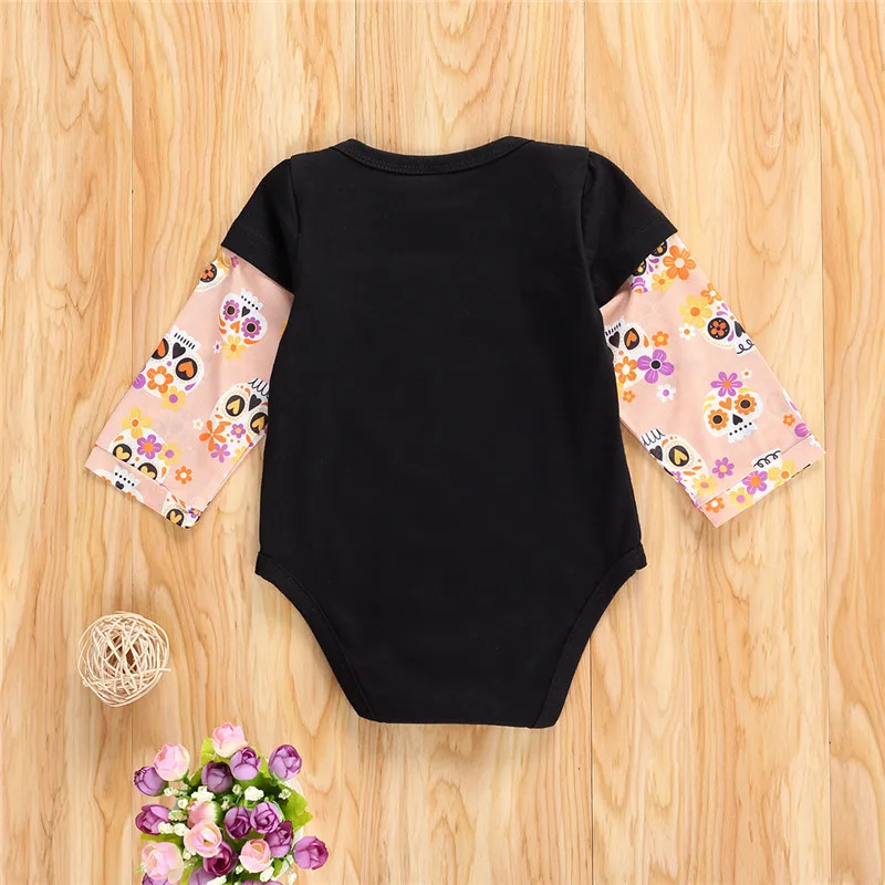 

2020 Toddler Halloween Rompers Long Sleeve Trick Treat Print Jumpsuit Infant Newborn Baby Girl Girl Cartoon Romper Outfit