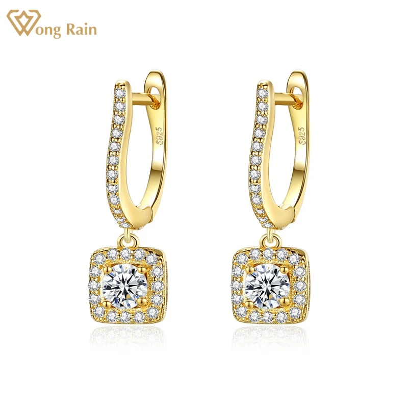 

Серьги-подвески Wong Rain из серебра 100% пробы, с муассанитом, желтое золото 18 К