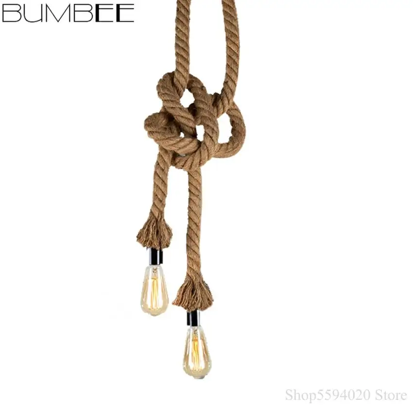Винтажный подвесной светильник из пеньковой веревки креативный потолочный в