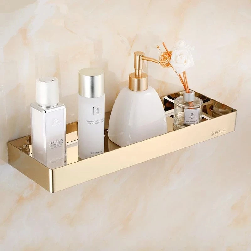 bathroom shelf stainless steel gold shower rack corner shelf square bath shower shelf nail free black storage organizer rack free global shipping