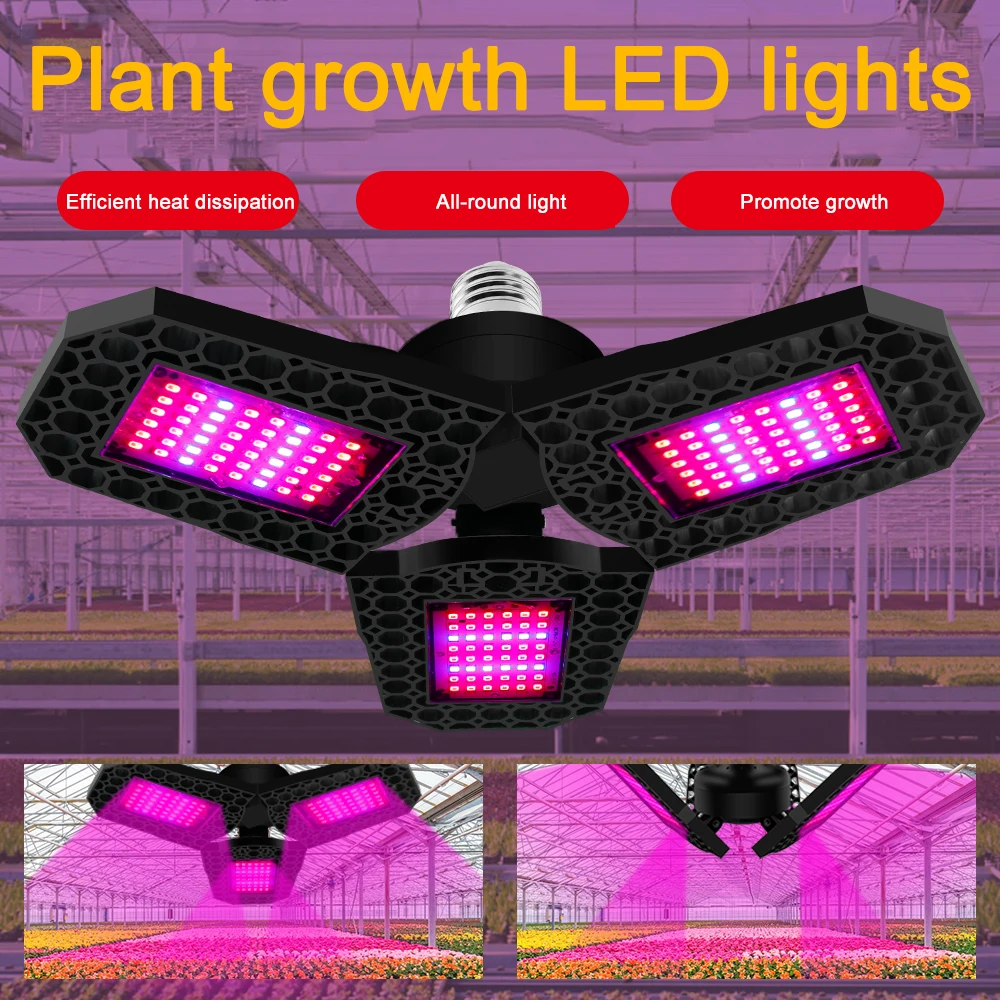 

Plants LED Grow Lamp E27 108/126/144 leds three leaf folding deformation flower plant light planting nursery supplement light