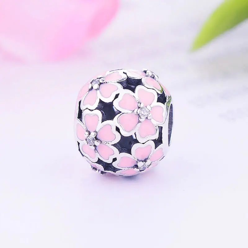 Розовый цветок из белой эмали вишневого цвета CZ бисера Подходит оригинальный