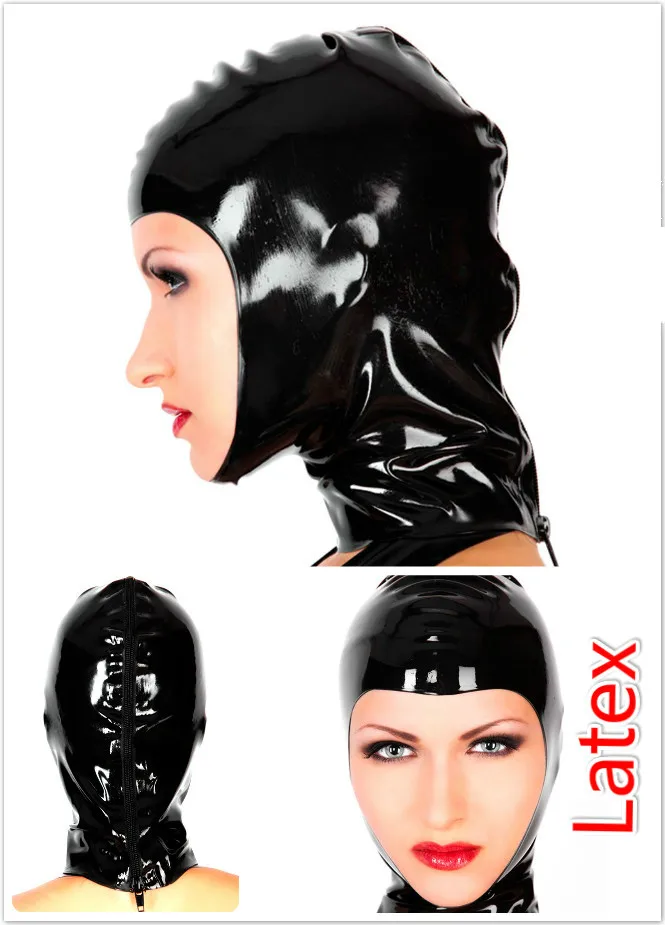 Латексный капюшон с задней молнией резиновая маска для красивой девушки одежда
