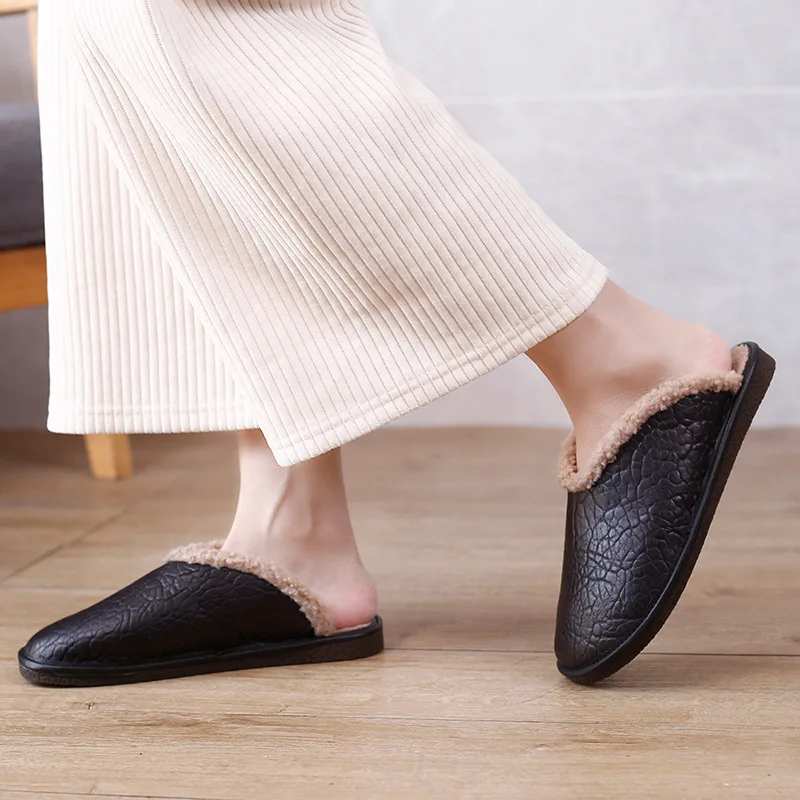 

Careaymade-Women's shoes winter new cotton slippers women's flat bottomed real leather Plush warm High grade home slippers