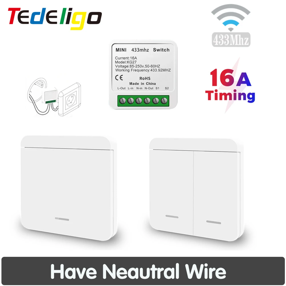 Беспроводной умный Настенный мини-выключатель 16 А 433 МГц | Строительство и ремонт