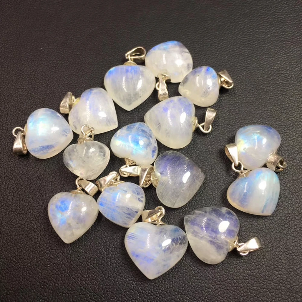 Естественный синий свет лунный камень сердце кулон ожерелье для женщин женское
